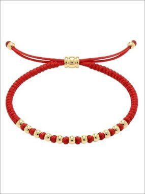 Lucky Red String Bracelet 18K Gold-Plated Beads Adjustable Cord